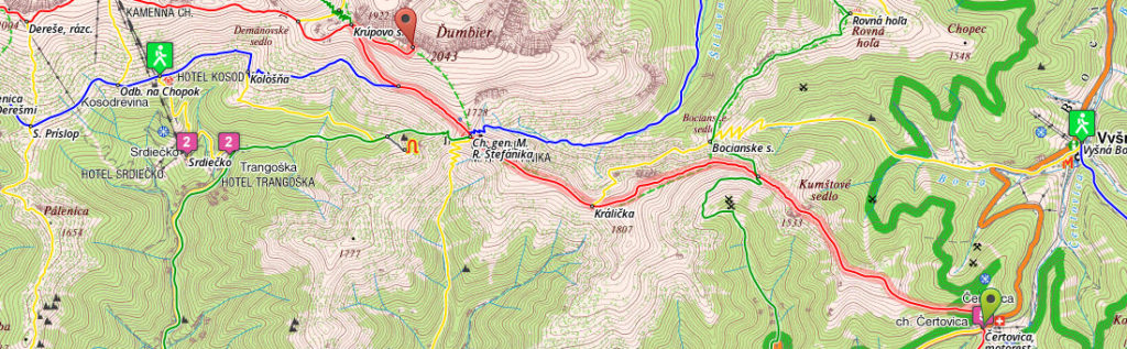 Cesta hrdinov SNP z Čertovice na Ďumbier (mapa: hiking.sk)